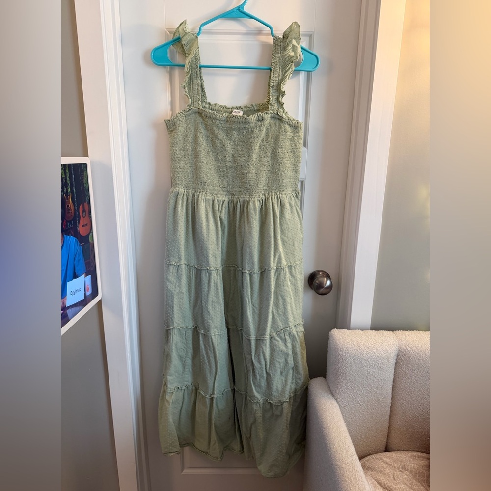 J. Crew Light Green Smocked Top